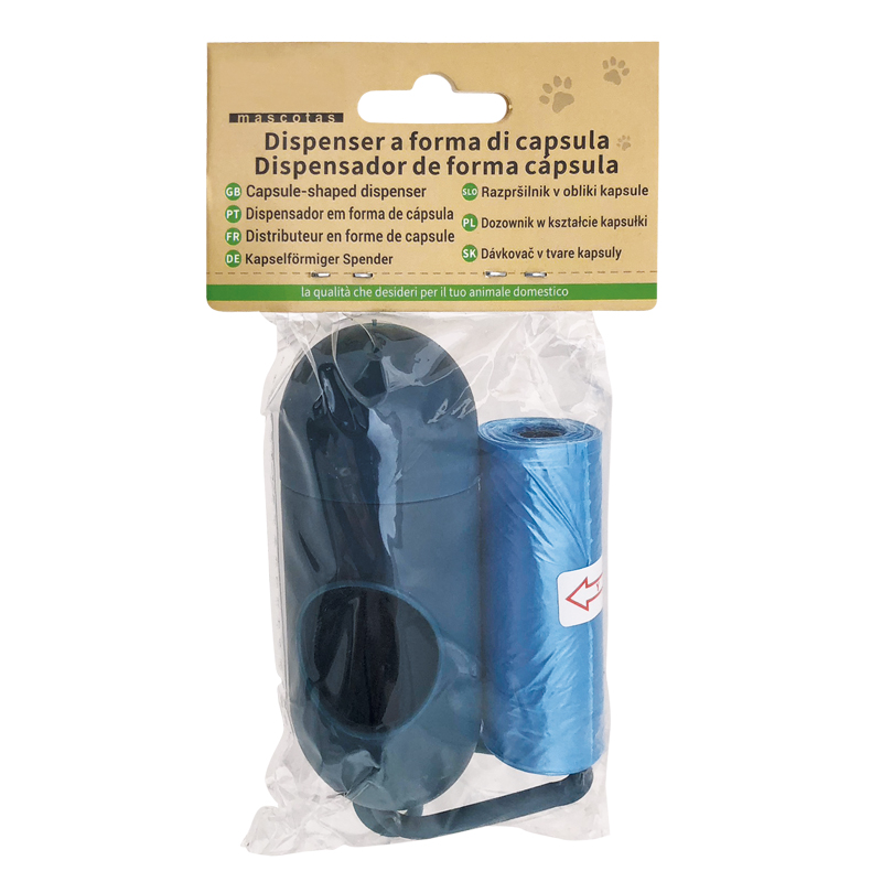 dispensador de bosas para heces de perro en forma de capsula